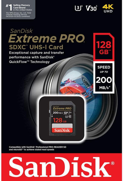 SanDisk Extreme PRO 128GB UHS-I SDXC Memory Card - V30