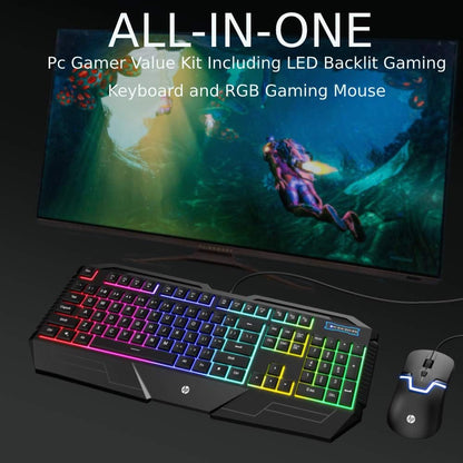 HP RGB Backlit Wired Gaming Keyboard and Mouse Combo