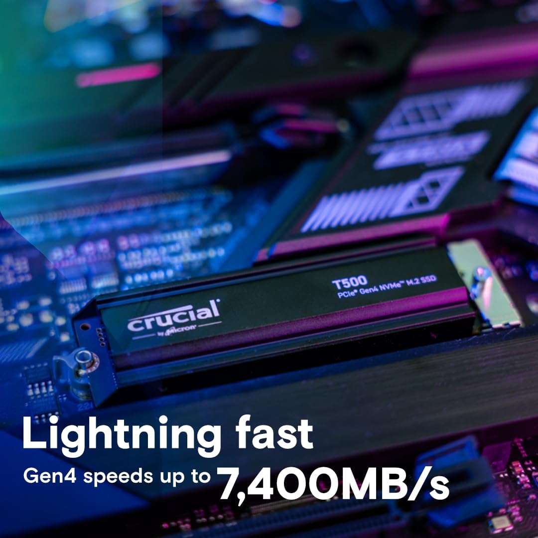 Crucial CT2000T500SSD5 2TB Gen4 NVMe Gaming SSD Heatsink