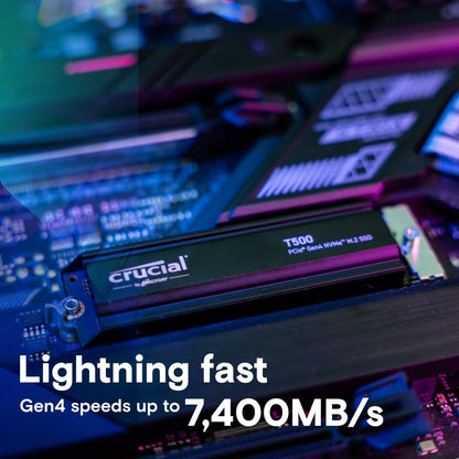 Crucial CT2000T500SSD5 2TB Gen4 NVMe Gaming SSD Heatsink