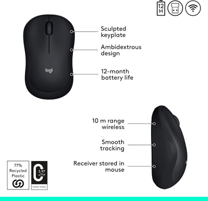 Logitech M185 Wireless Mouse Black Ambidextrous USB