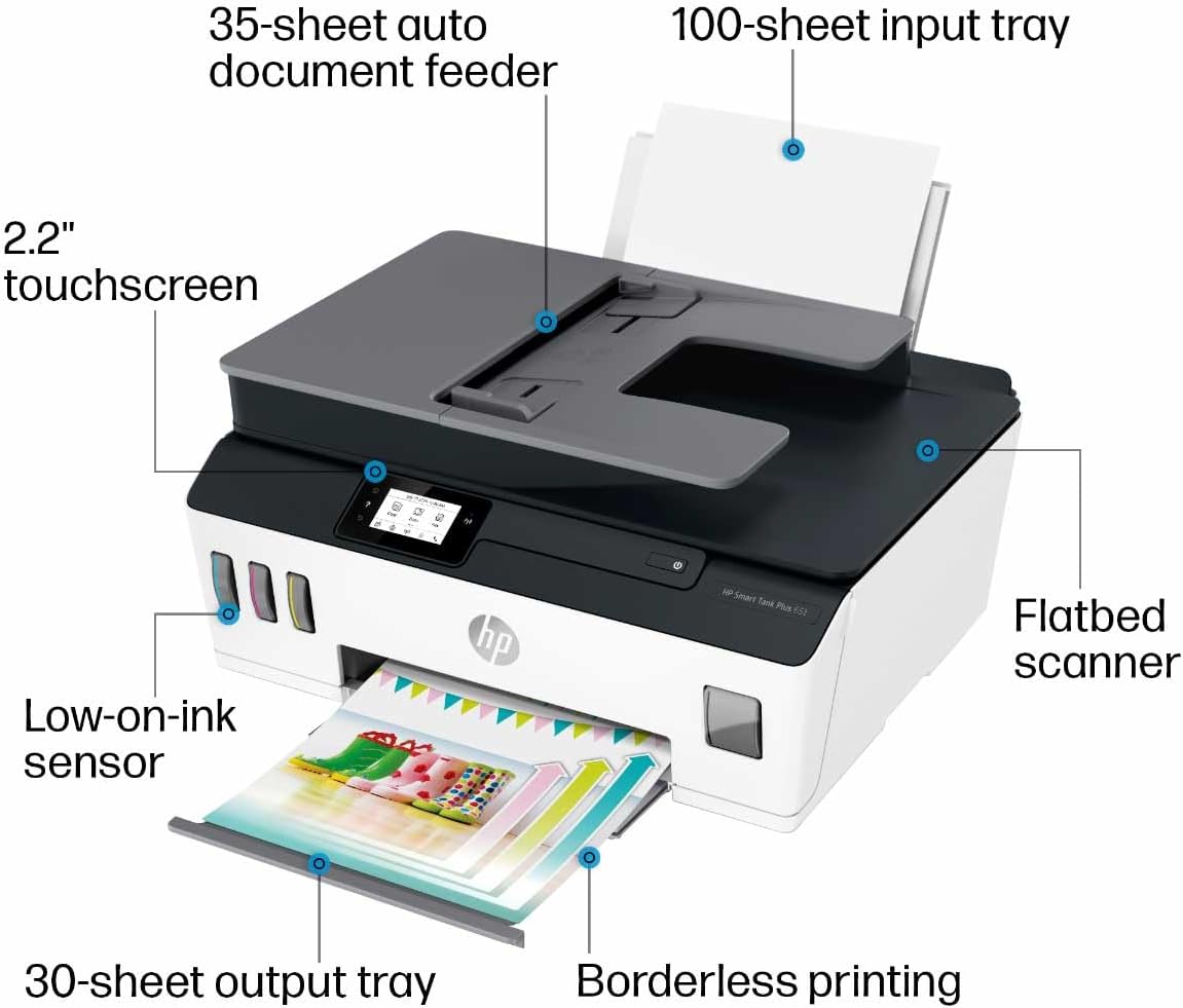HP 7XV38A Smart Tank Plus 651 Wireless Printer