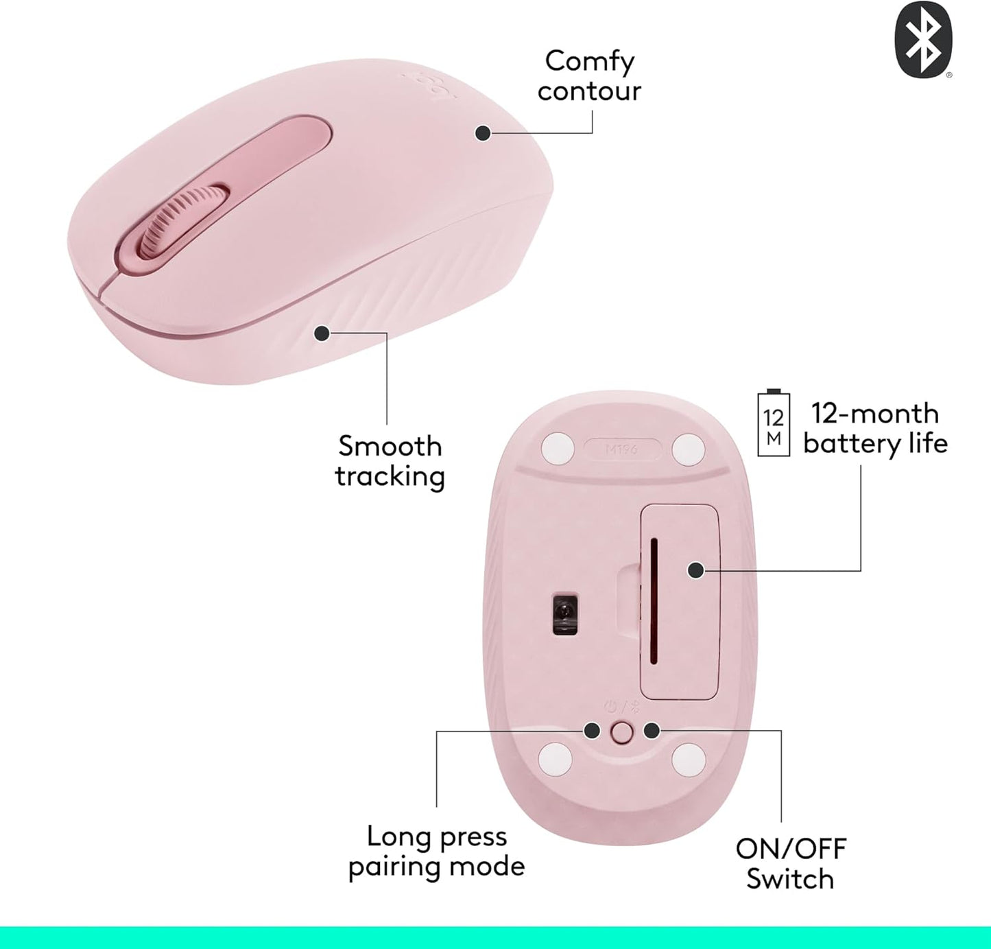 Logitech 910-007439 M196 Rose Bluetooth Wireless Mouse