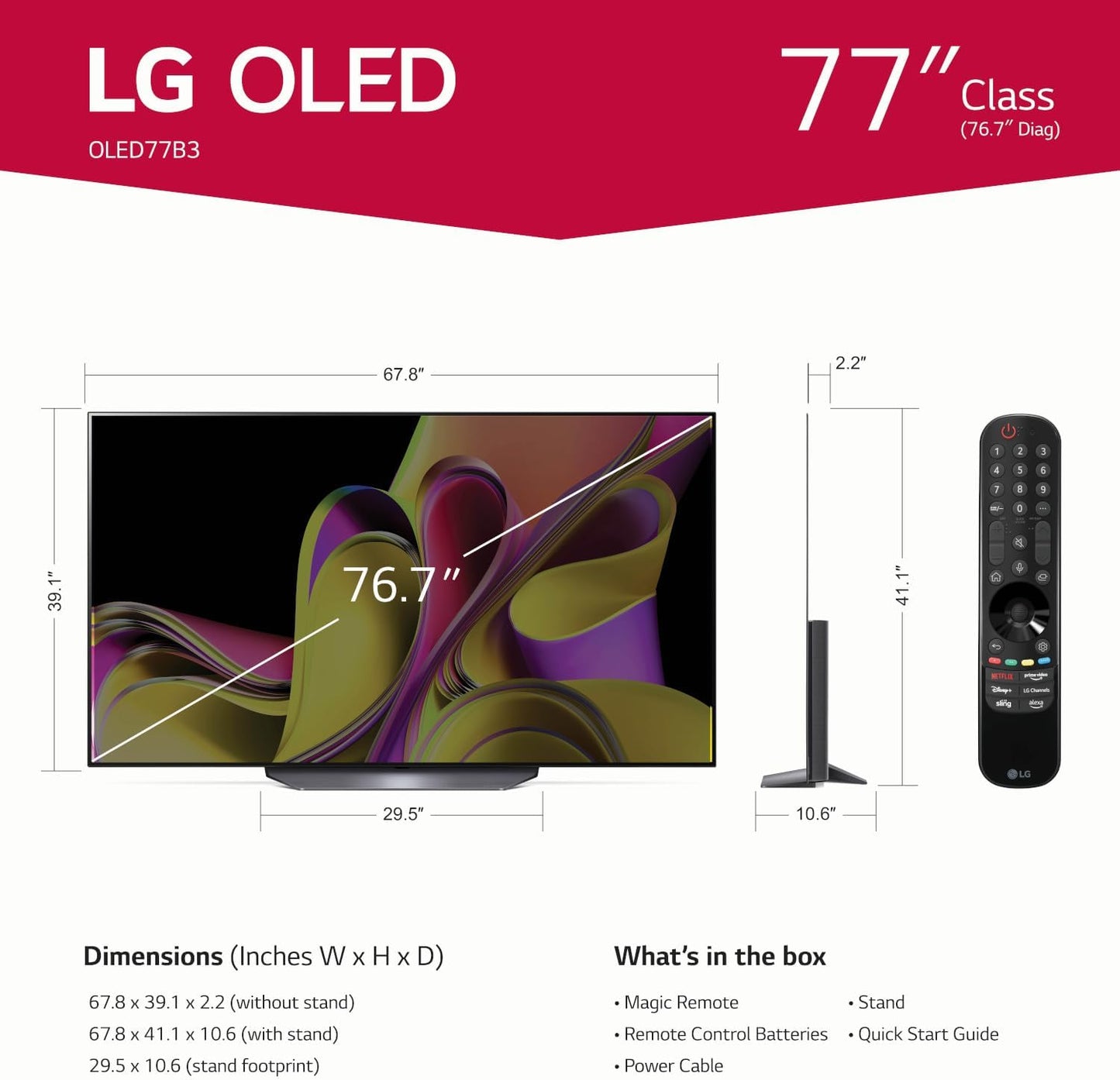 LG OLED77B3PUA B3 Series - 77-Inch 4K OLED Smart TV