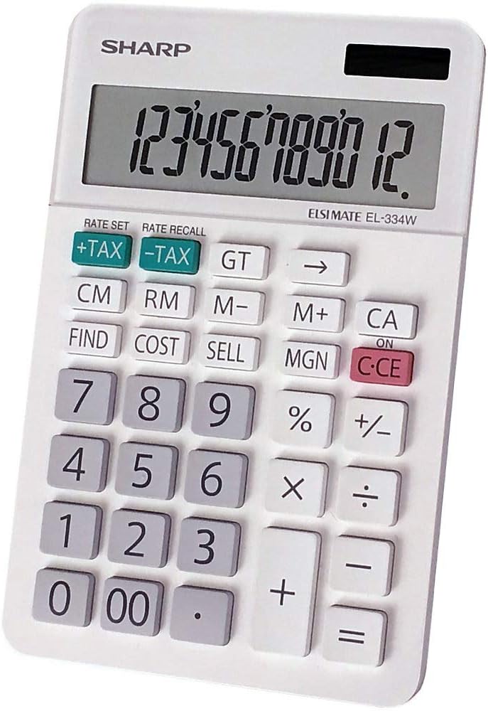 Sharp EL-334WB Business Calculator White 12-Digit Display