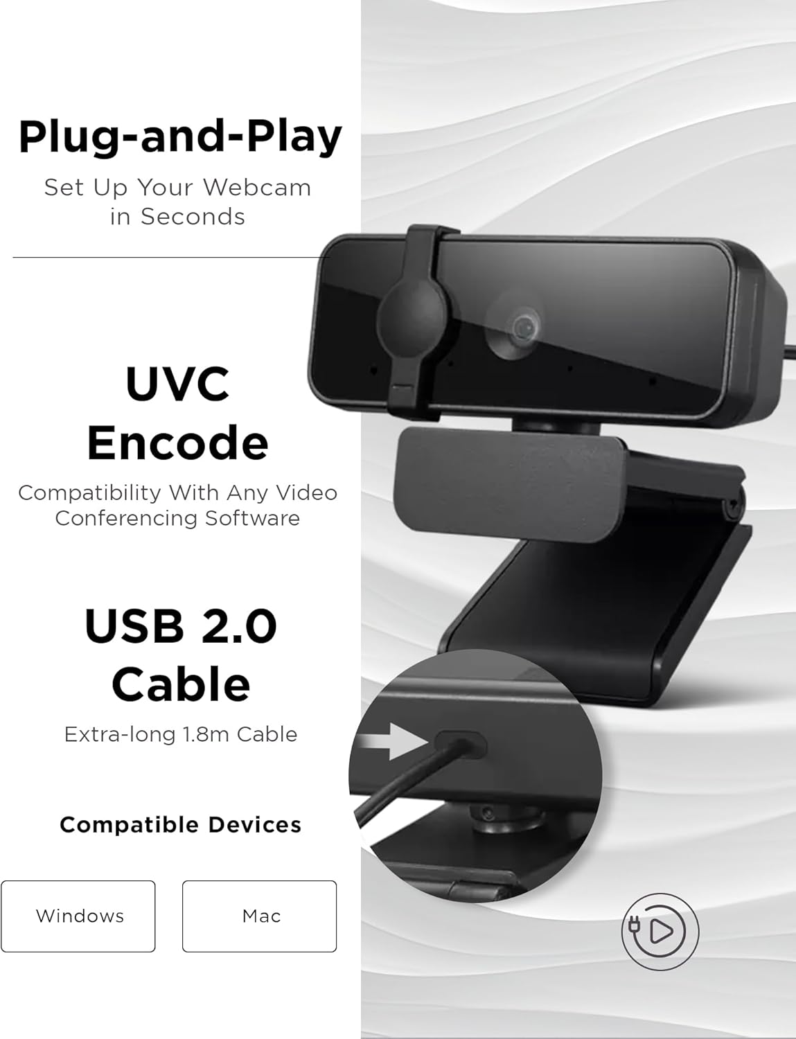 Lenovo 4XC1B34802 Essential Full HD 1080P Webcam, Dual Mic