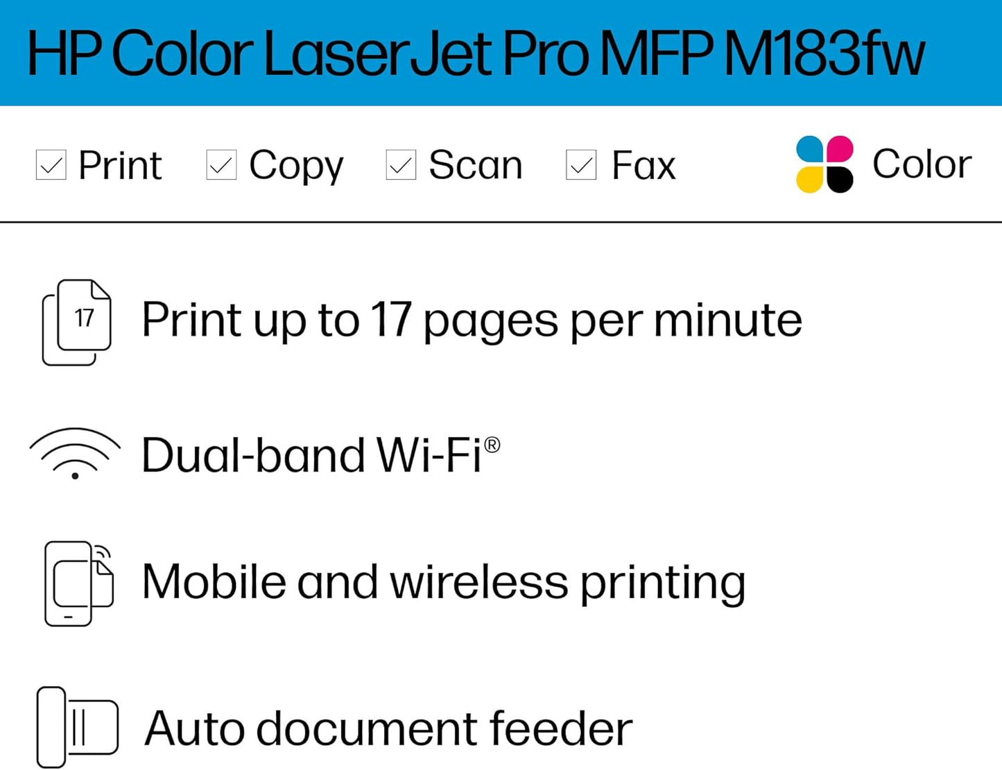 HP M183fw Color LaserJet Pro Wireless Multifunction Printer