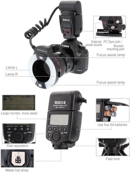 Meike MK-14EXT LED Macro Ring Flash Canon DSLR Kit