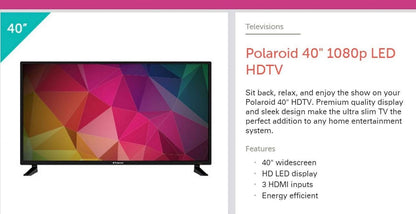 Polaroid 40GSR3000 40-Inch 1080p 60Hz LED TV (Renewed)