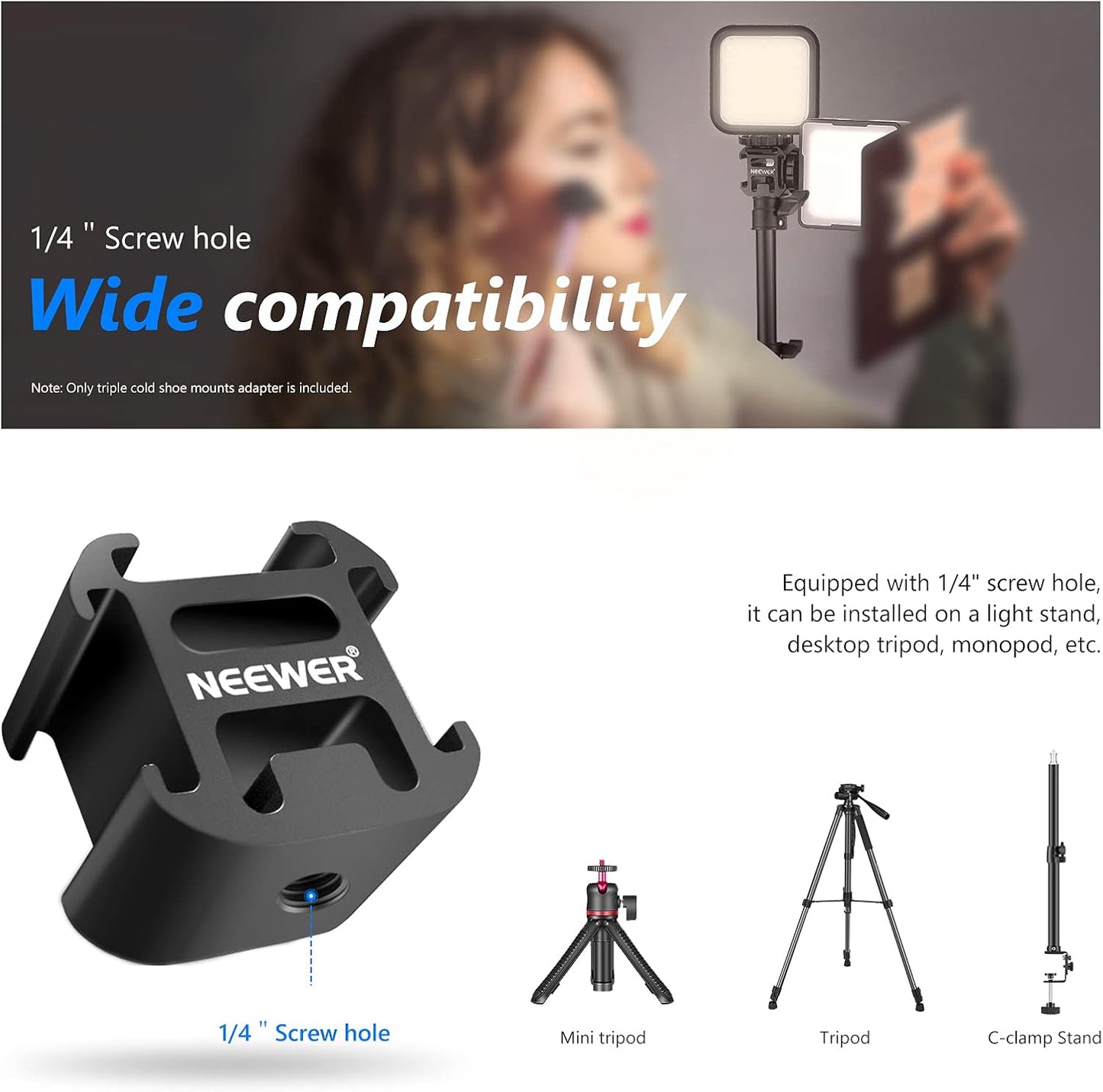Neewer 10100282 Hot Shoe Mount Adapter with Triple Cold Shoe
