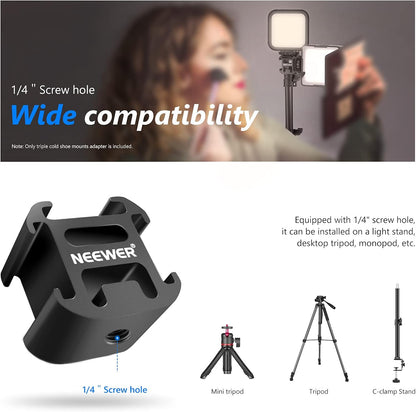 Neewer 10100282 Hot Shoe Mount Adapter with Triple Cold Shoe
