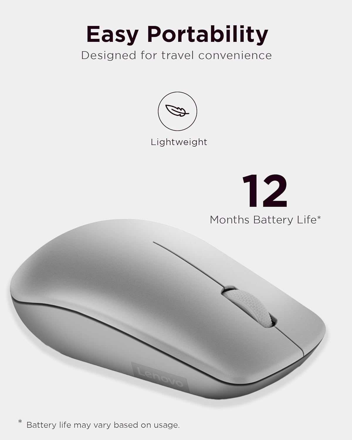Lenovo 530MOUSE Full Size Wireless Mouse - Platinum Grey