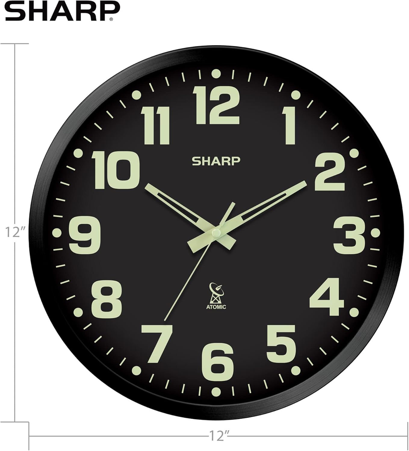 Sharp Atomic Wall Clock, Glow in The Dark, 12 Inch