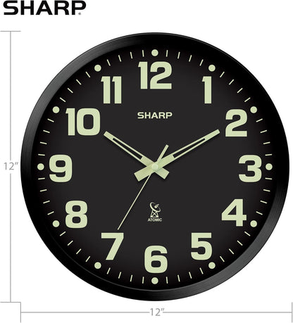 Sharp Atomic Wall Clock, Glow in The Dark, 12 Inch