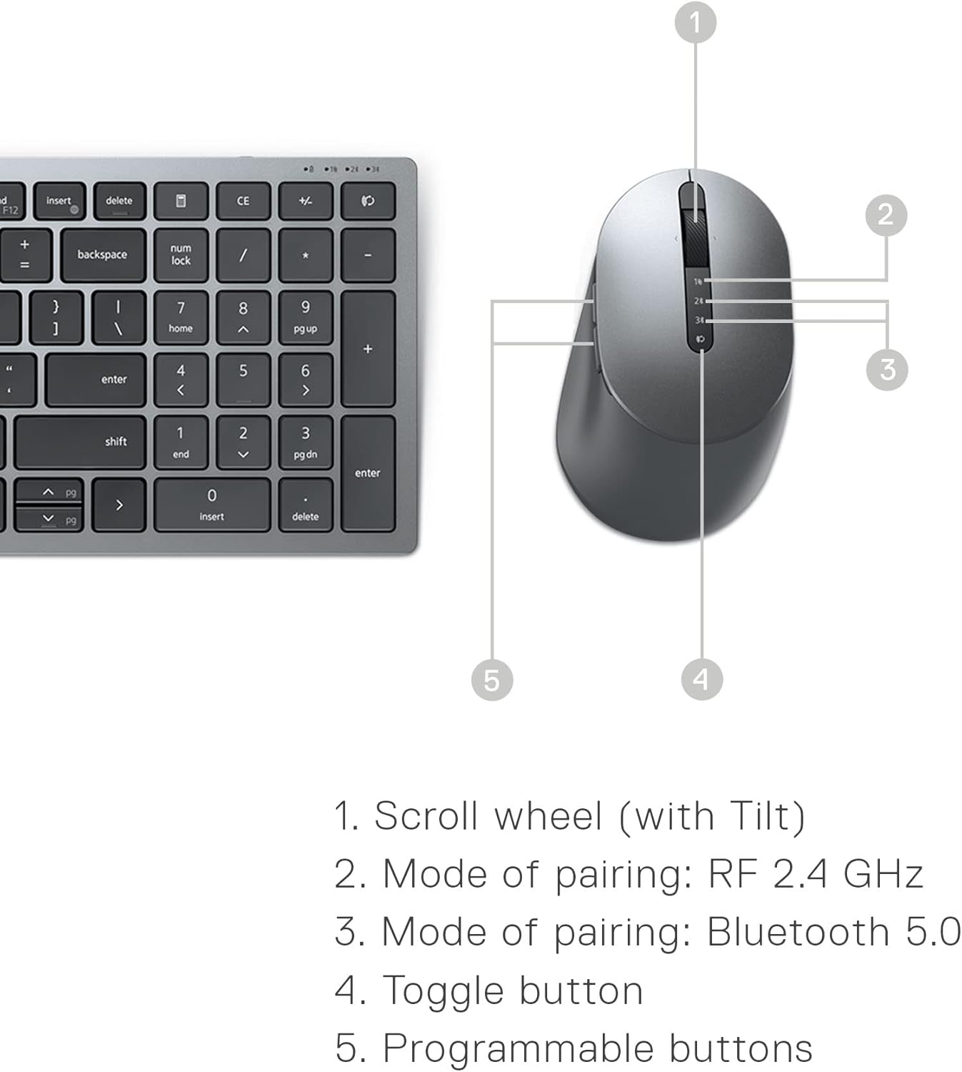 Dell KM7120W Wireless Keyboard and Mouse Combo Bluetooth 5.0