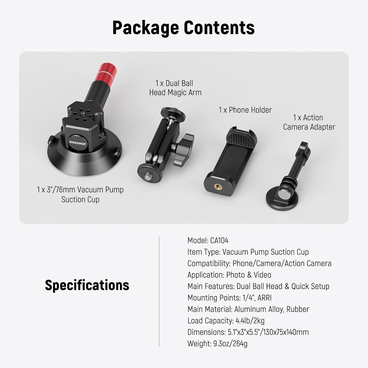 Neewer 10104421 Suction Cup Camera Mount with Magic Arm
