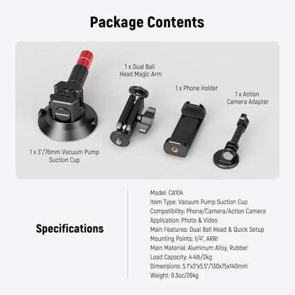 Neewer 10104421 Suction Cup Camera Mount with Magic Arm
