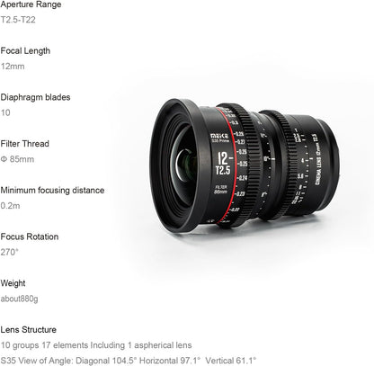 Meike 12mm T2.5 S35 Wide Angle Cinema Lens EF Mount