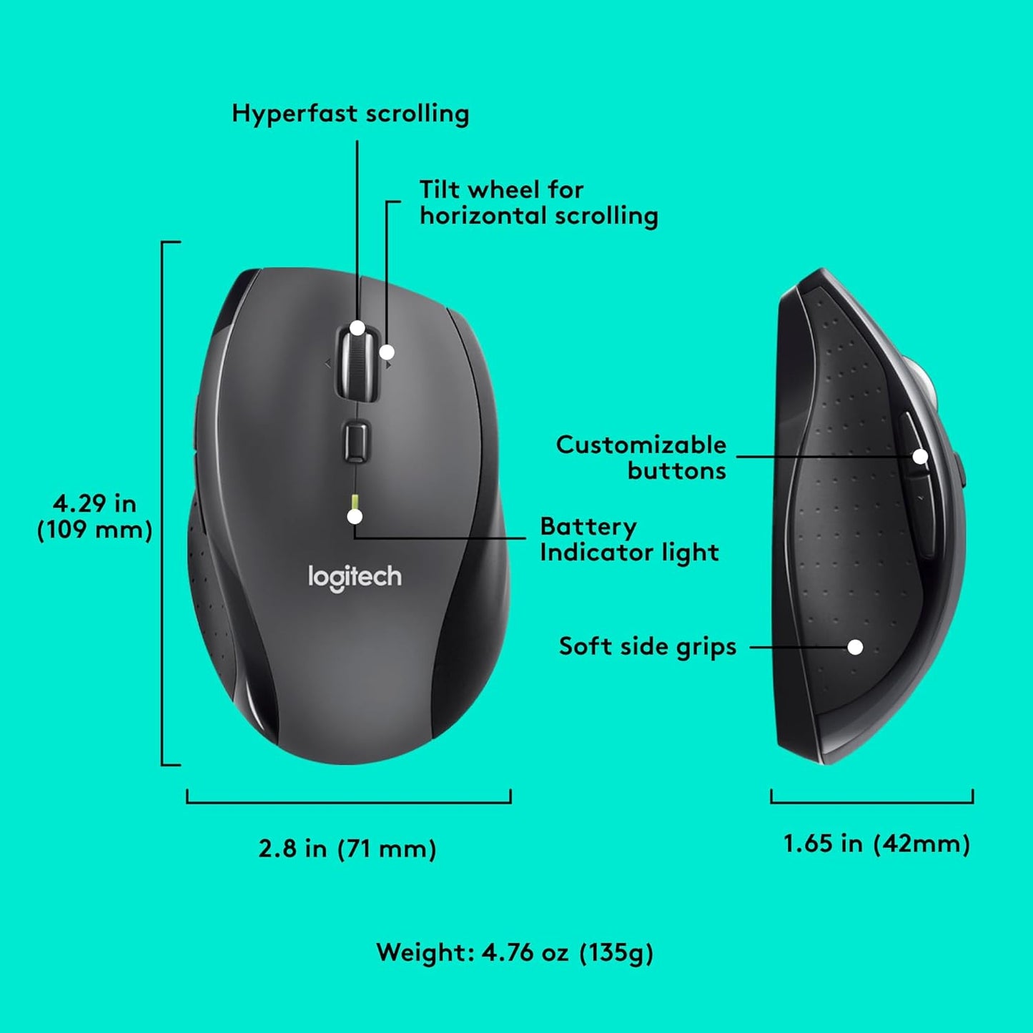 Logitech 910-006033 M705 Marathon Wireless Mouse Black