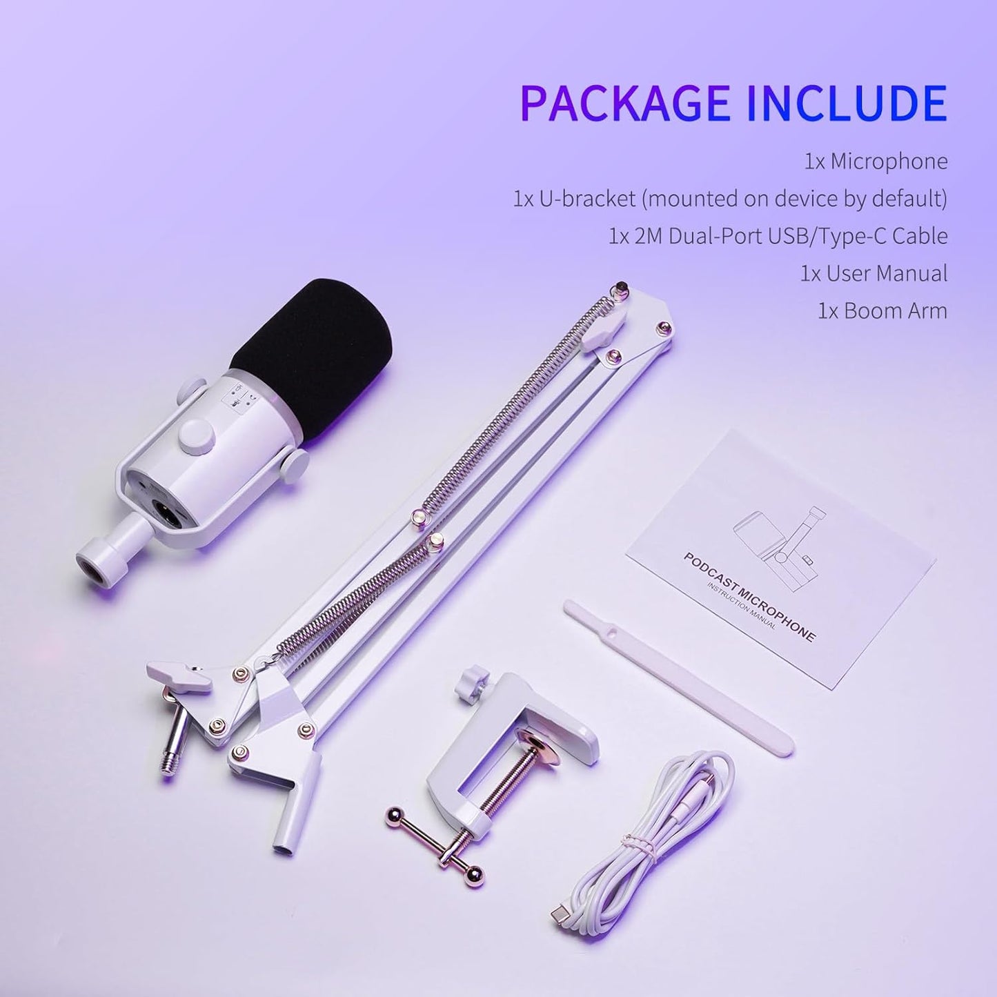 FEELWORLD PM1 XLR USB Dynamic Microphone Boom Arm White