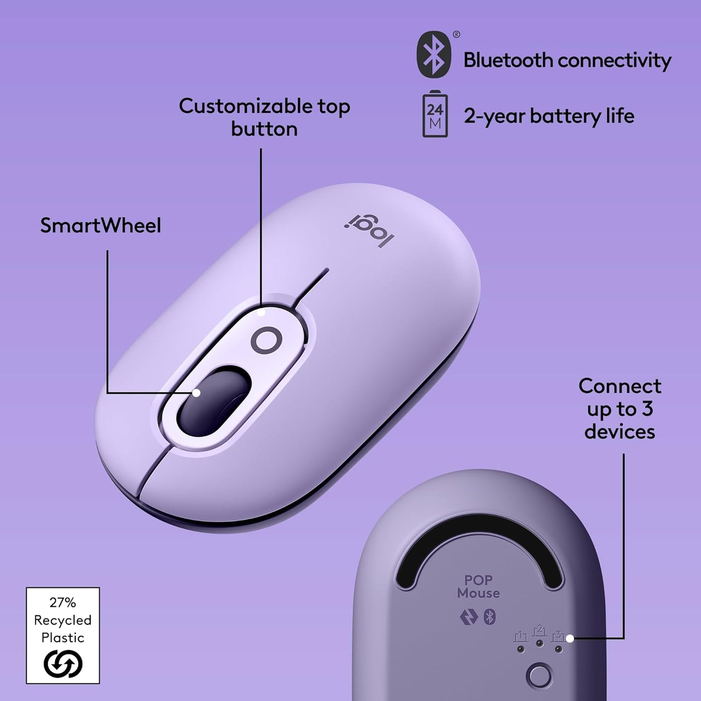 Logitech 910-006624 POP Wireless Mouse - Cosmos
