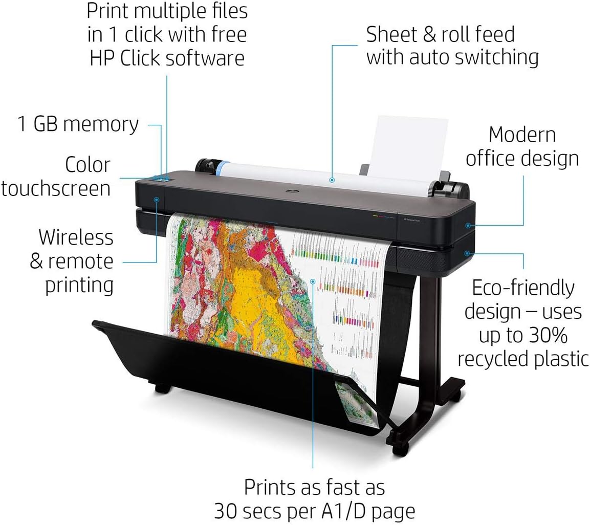 HP DesignJet T630 36" Wireless Color Inkjet Plotter Bundle