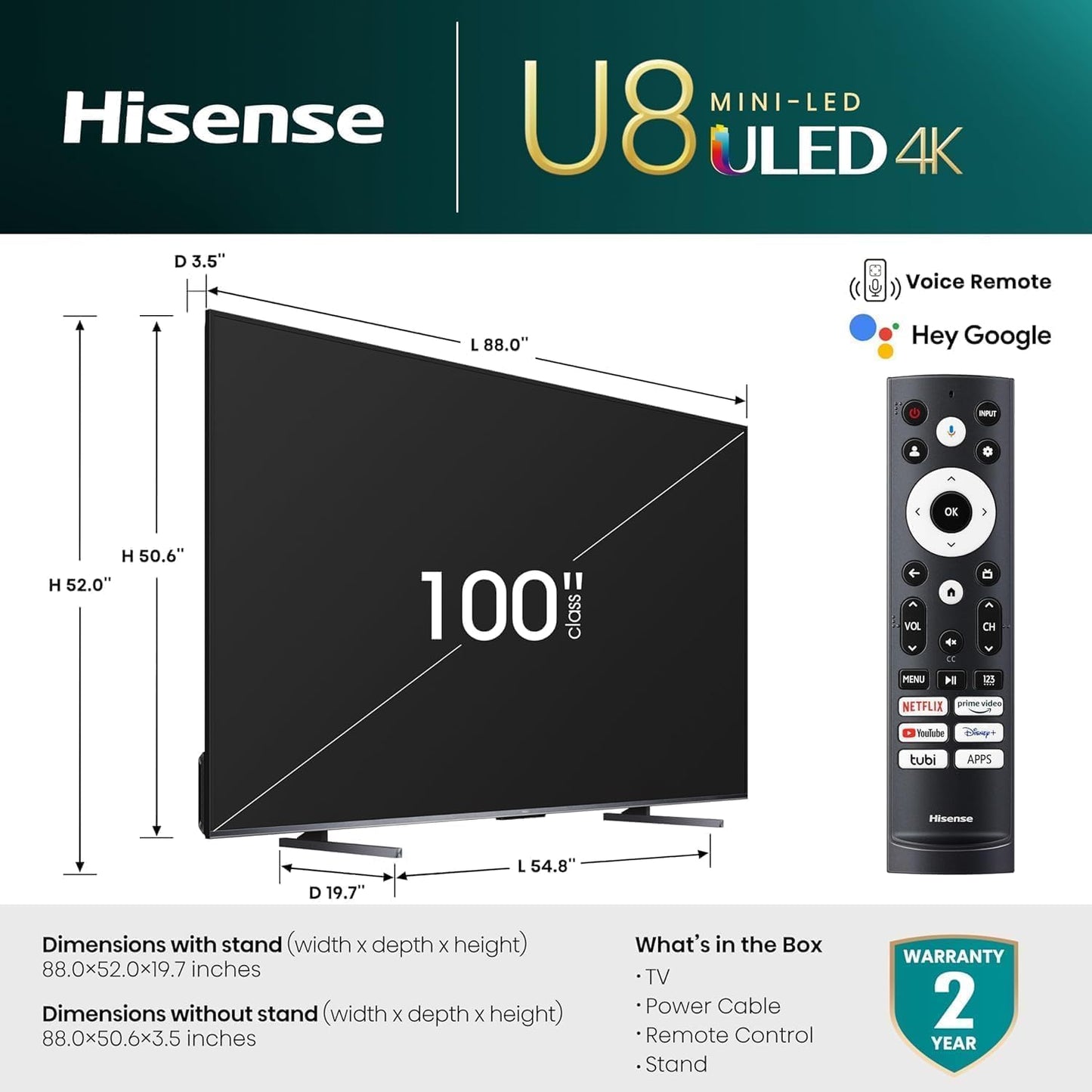 Hisense 100U8K 100-Inch Mini-LED ULED 4K Google TV