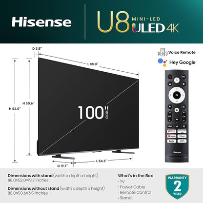 Hisense 100U8K 100-Inch Mini-LED ULED 4K Google TV