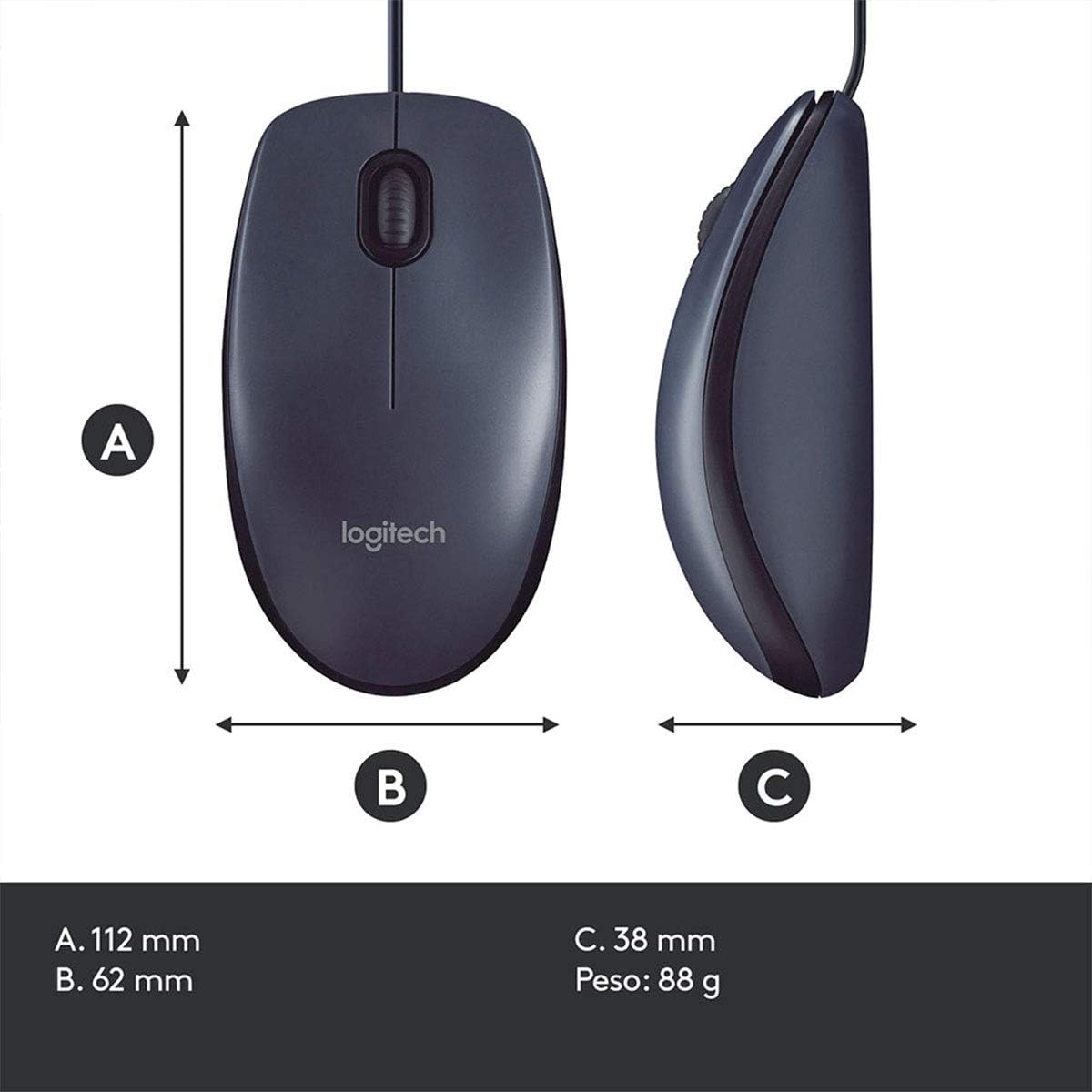 Logitech 910-001601 M100 Corded USB Mouse Black