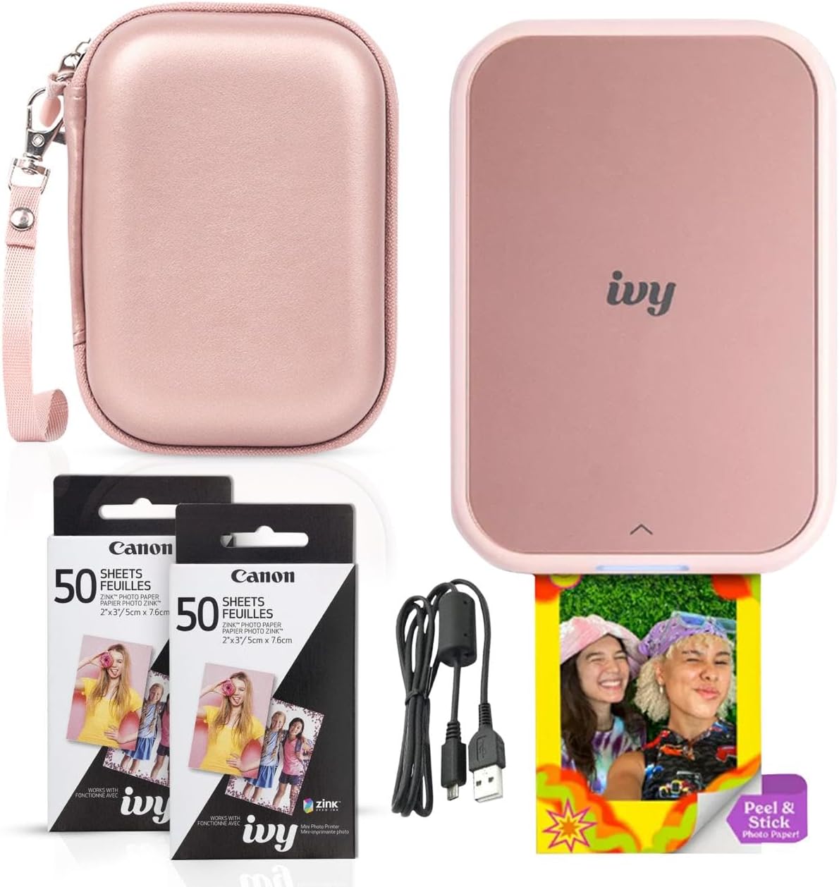 Canon Ivy 2 Mini Photo Printer Blush Pink Bundle