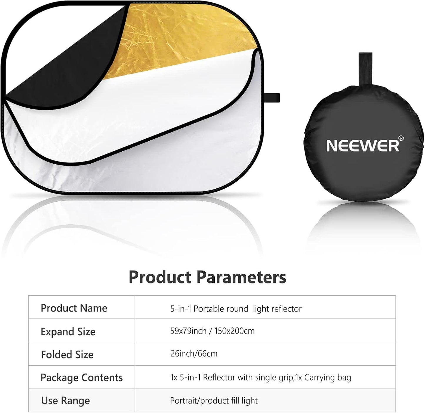 Neewer 10071559 59"x79" 5-in-1 Photography Reflector