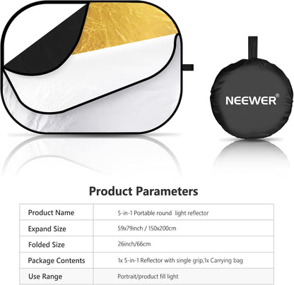Neewer 10071559 59"x79" 5-in-1 Photography Reflector