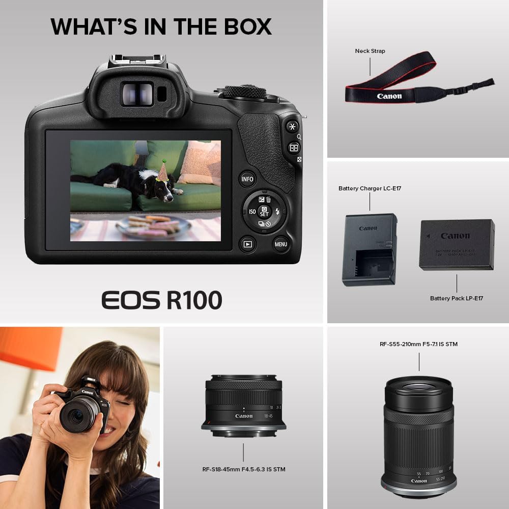Canon 6052C022 EOS R100 Mirrorless Camera with 18-45mm & 55-210mm Lens Kit