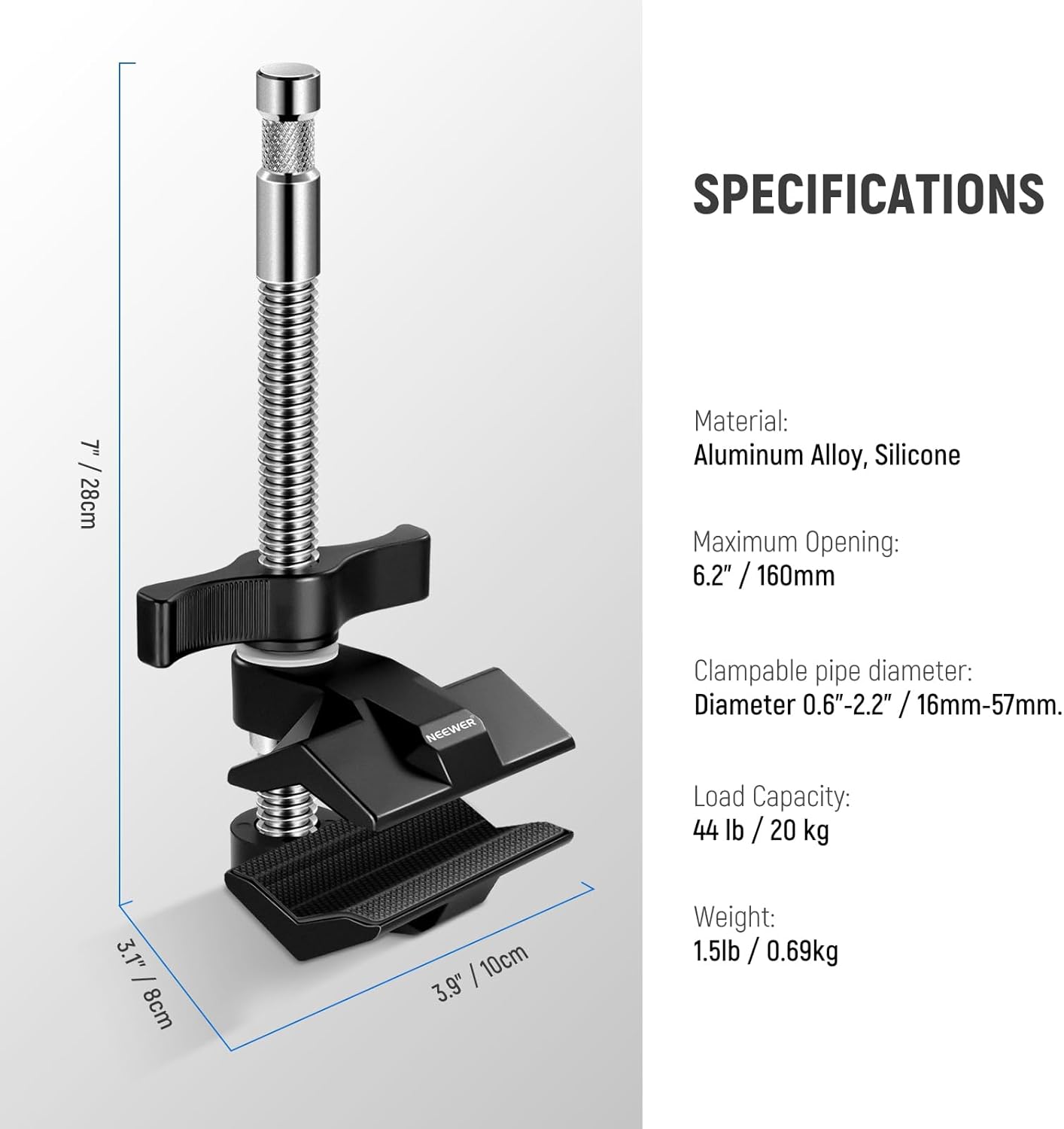 Neewer 10103092 6" End Jaw Grip Clamp with 5/8" Stud