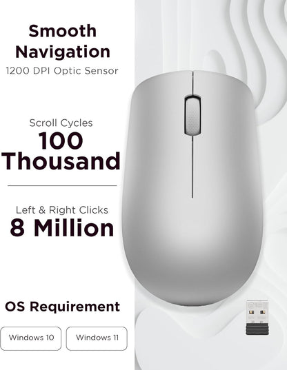 Lenovo 530MOUSE Full Size Wireless Mouse - Platinum Grey