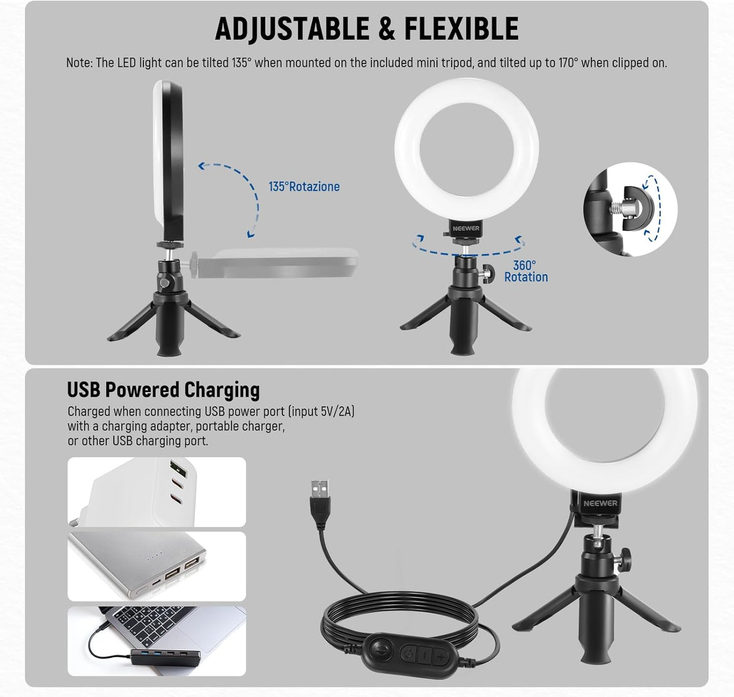Neewer 10104607 5" LED Ring Light Video Conference Kit