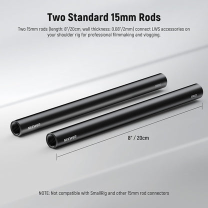 Neewer 10104675 15mm Rods - 8-inch Extension - 2-Pack