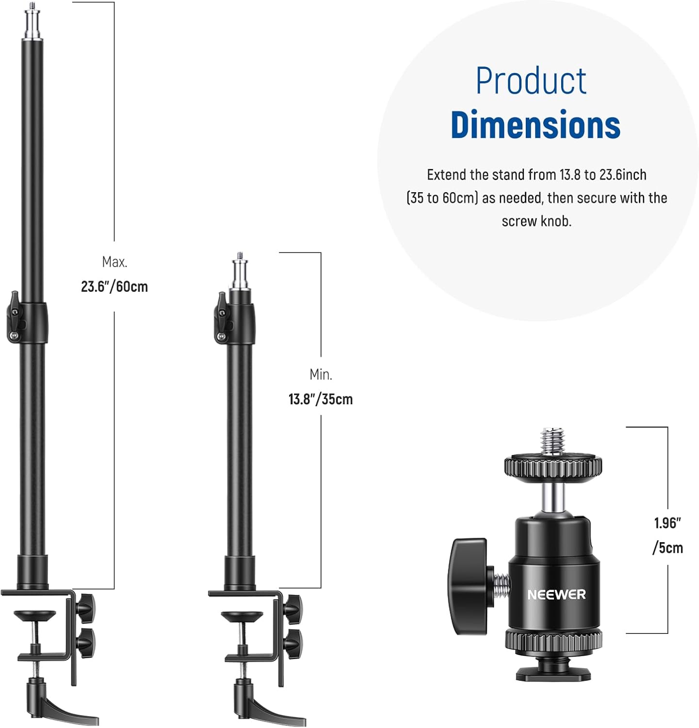 Neewer Camera Desk Mount C-Clamp Adjustable Light Stand