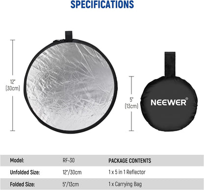 Neewer 10102406 12" 5-in-1 Collapsible Photography Reflector