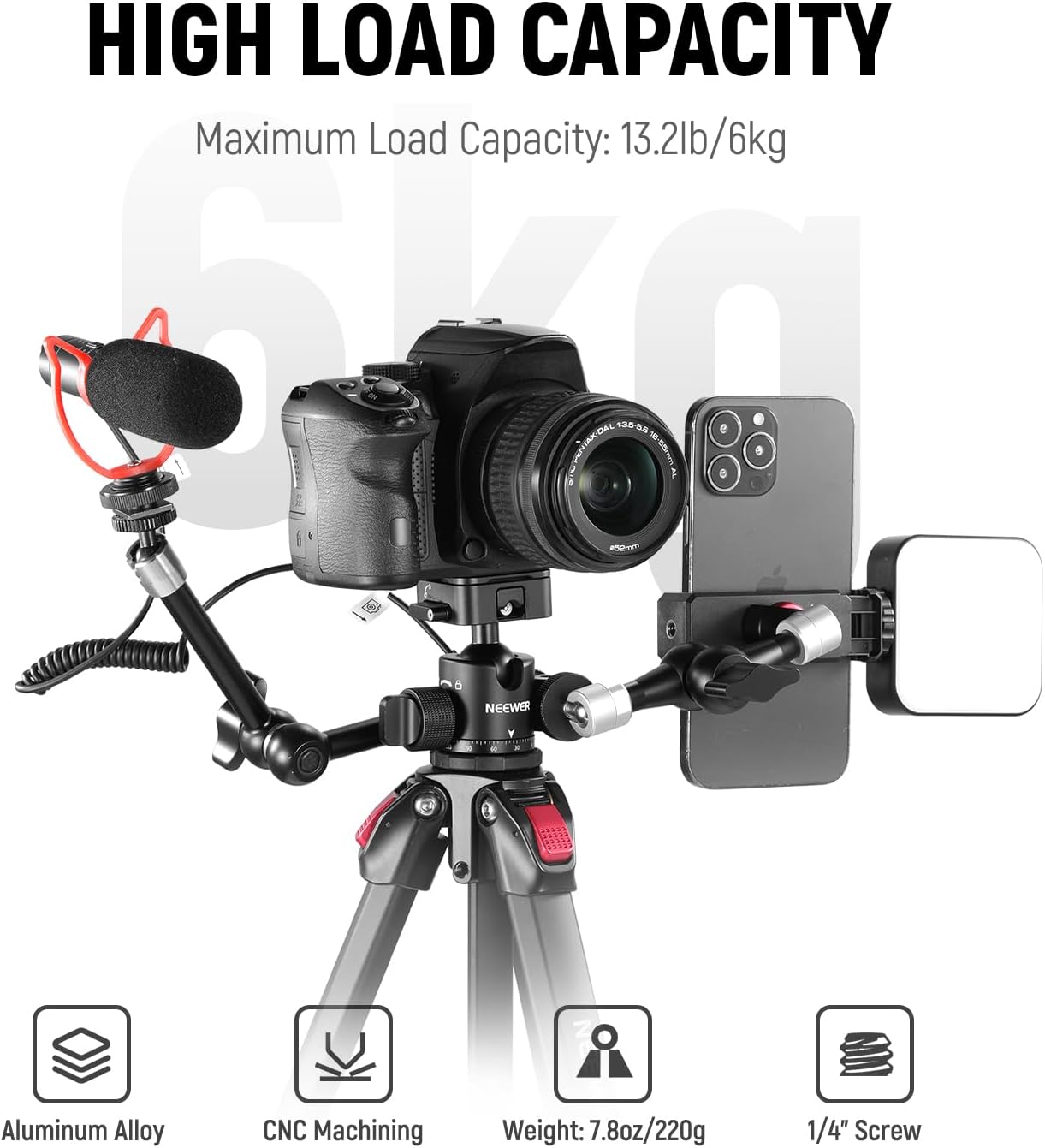 Neewer GM12 Ball Head - Arca Slot, 360° Pan, 13.2lb Load