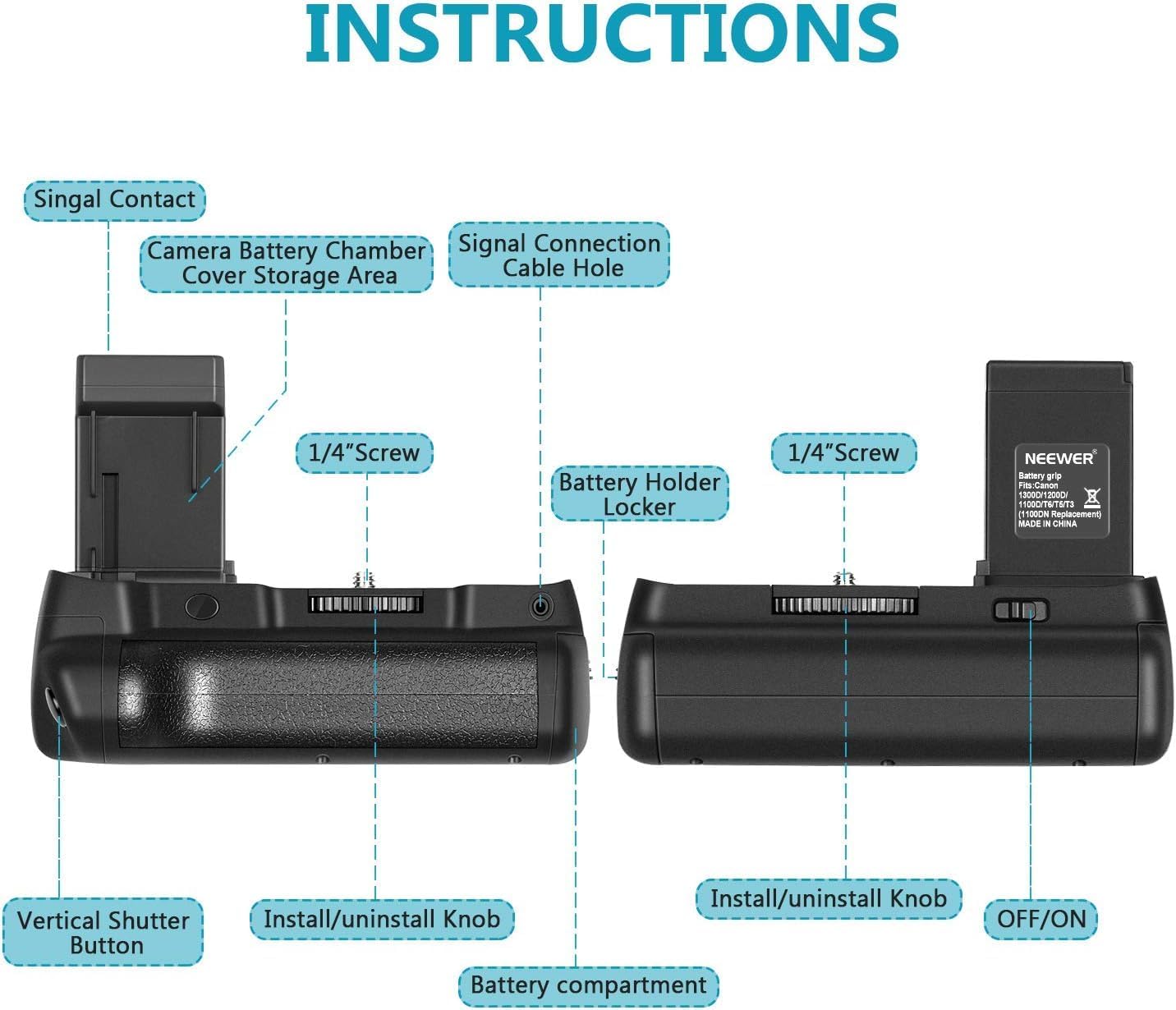 Neewer 90090997@@os1 Battery Grip LP-E10 Canon EOS