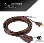 GE 51932 3-Outlet Extension Cord - 6 Ft, Brown, Safety Covers