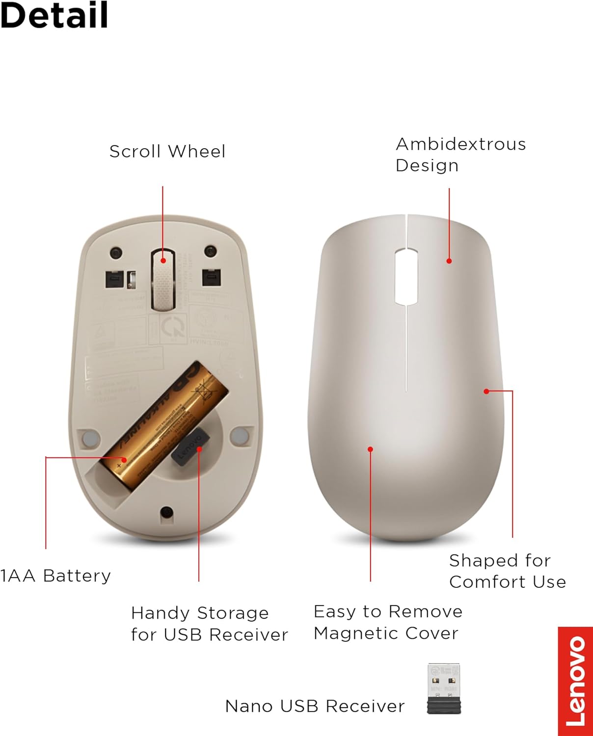 Lenovo GY50Z18988 530 Wireless Mouse Almond