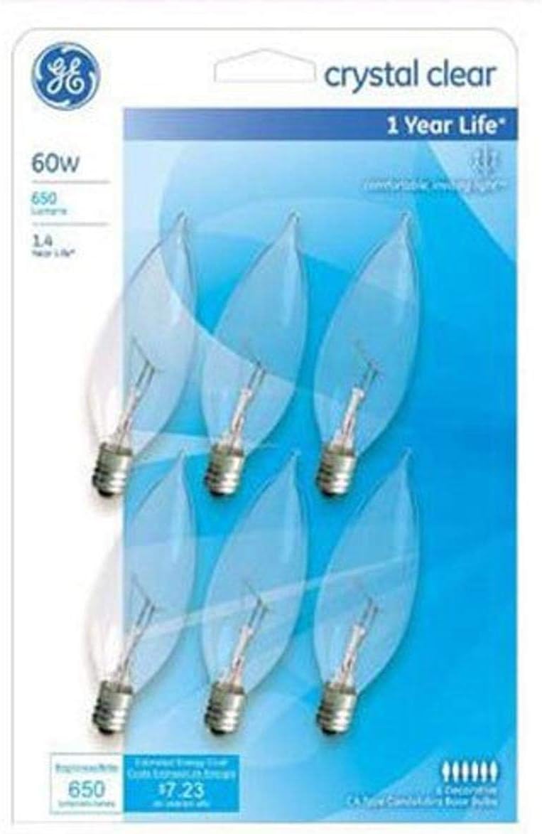 GE 75226 Lighting 60W Candle Bulb Candelabra Base 6-Pack