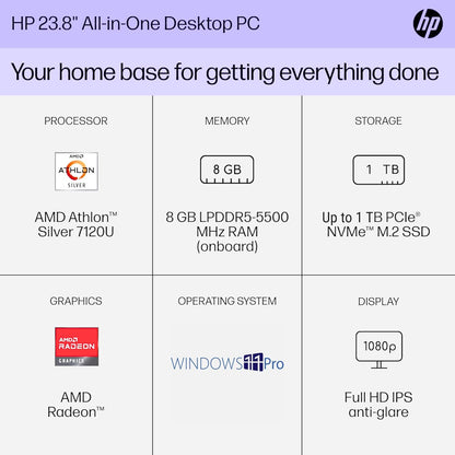 HP 24 23.8" FHD All-in-One Desktop, Athlon Silver, 512GB SSD