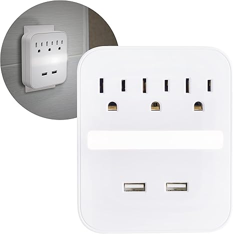 GE Pro 2-USB Port Surge Protector Night Light