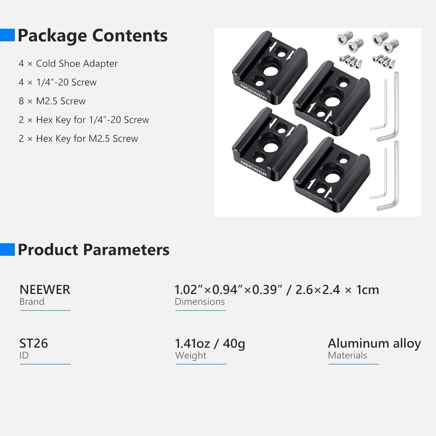 Neewer ST26 4-Pack Cold Shoe Mount Adapter