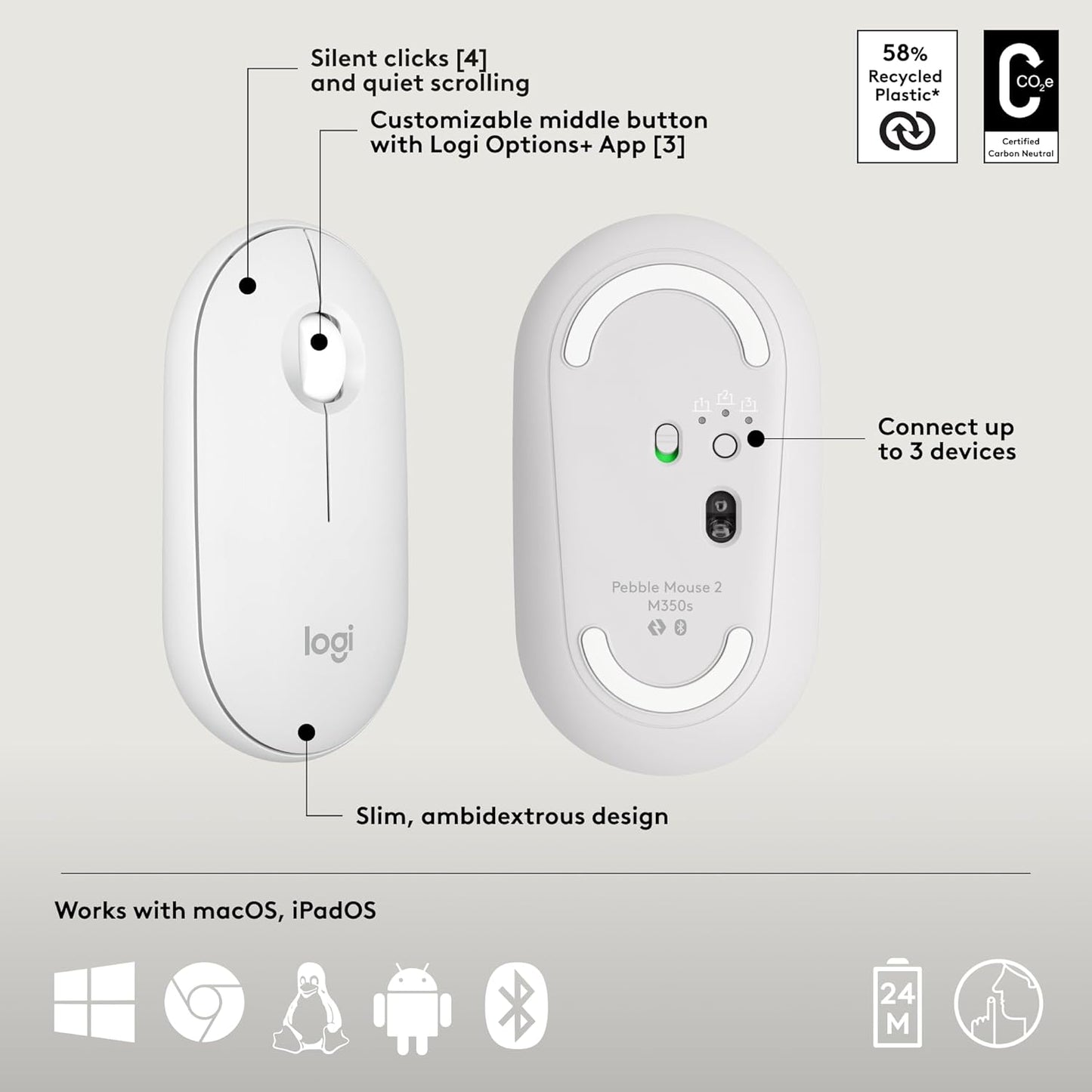 Logitech 920-012201 Pebble 2 Combo Mac Wireless Keyboard Mouse