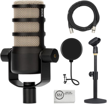 Rode PodMic Dynamic Podcasting Microphone Bundle Table Stand