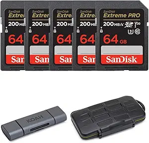 SanDisk Extreme PRO 64GB SDXC 200MB/s UHS-I 5-Pack Bundle — main product image